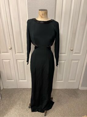 Vintage 90’s Black 100% Silk Beaded Gown W Waist Cutouts Size 6